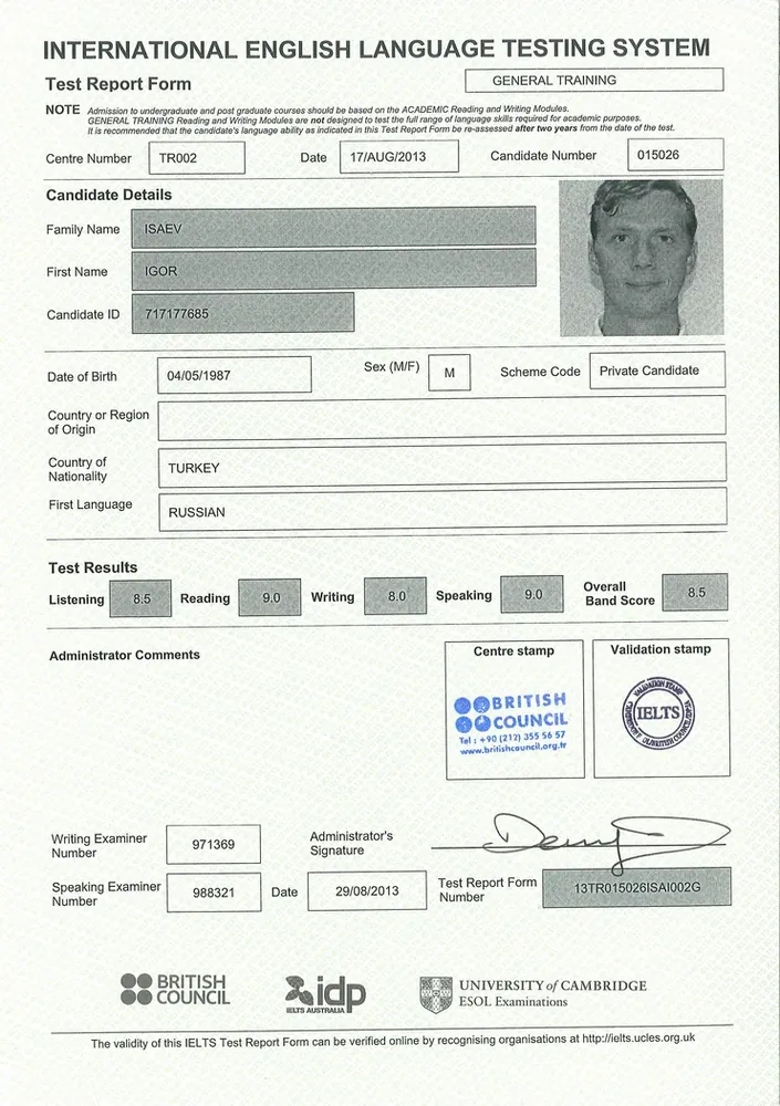 IELTS certificate