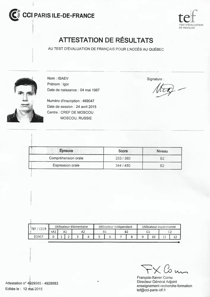 TEF certificate