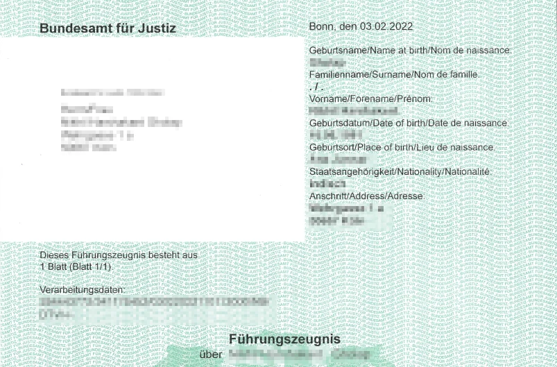 Certificate of absence of criminal record from German