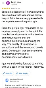 Google review from a client of Igor Isaev, screenshot 5