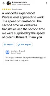 Google review from a client of Igor Isaev, screenshot 6