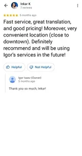 Google review from a client of Igor Isaev, screenshot 9