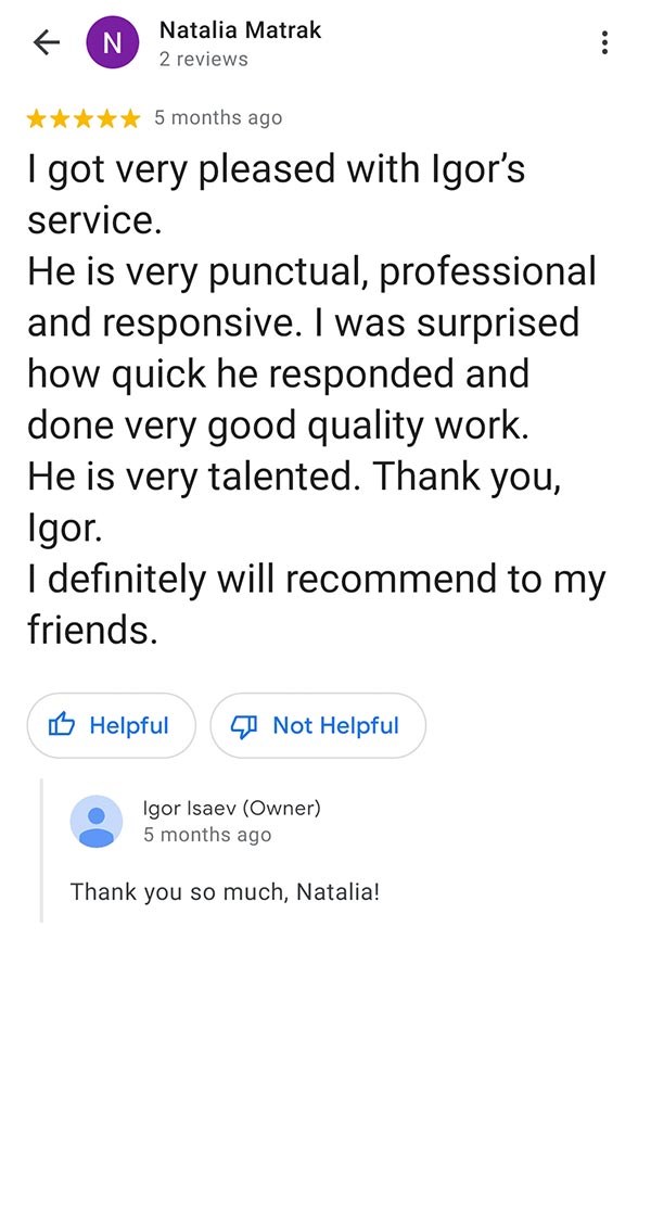 Google review of Igor Isaev certified translation