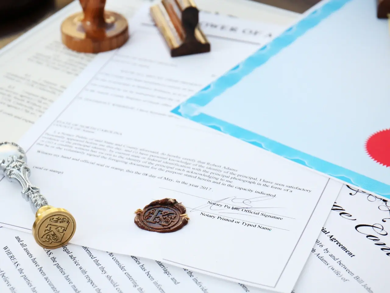 Official documents with a seal prepared for attestation or legalization.