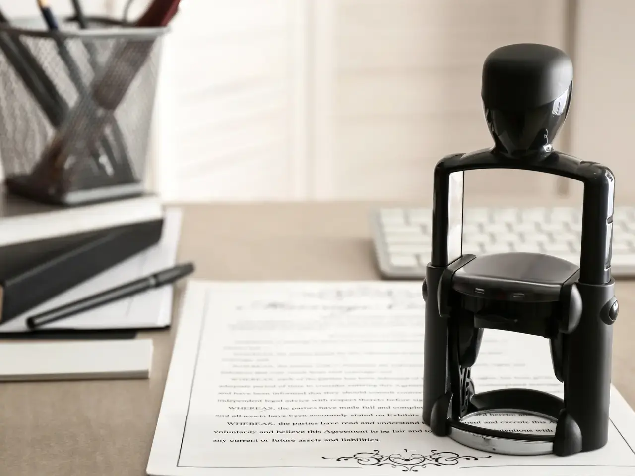 Notary stamp and legal documents used for document notarization in Ontario.