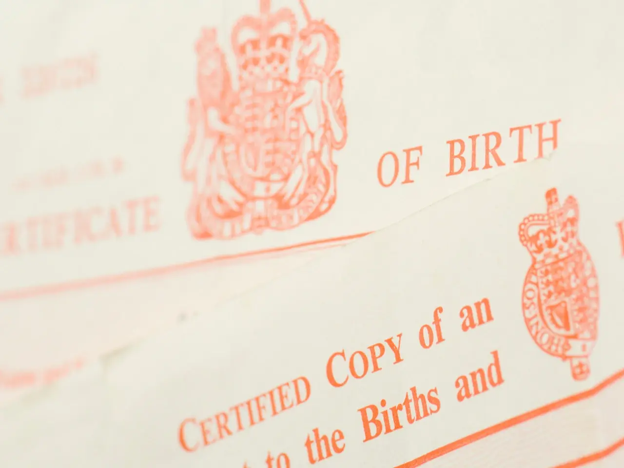 Close-up of a certified copy of birth registration issued by Ontario.