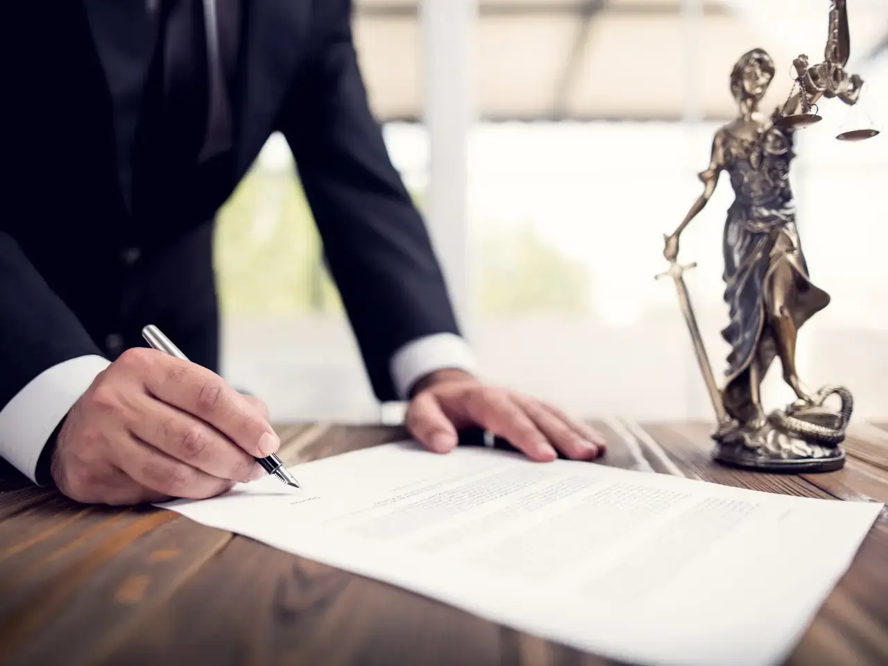 Lawyer reviewing and signing official Ontario documents, symbolizing ODS verification of signatures and seals for apostille or authentication.