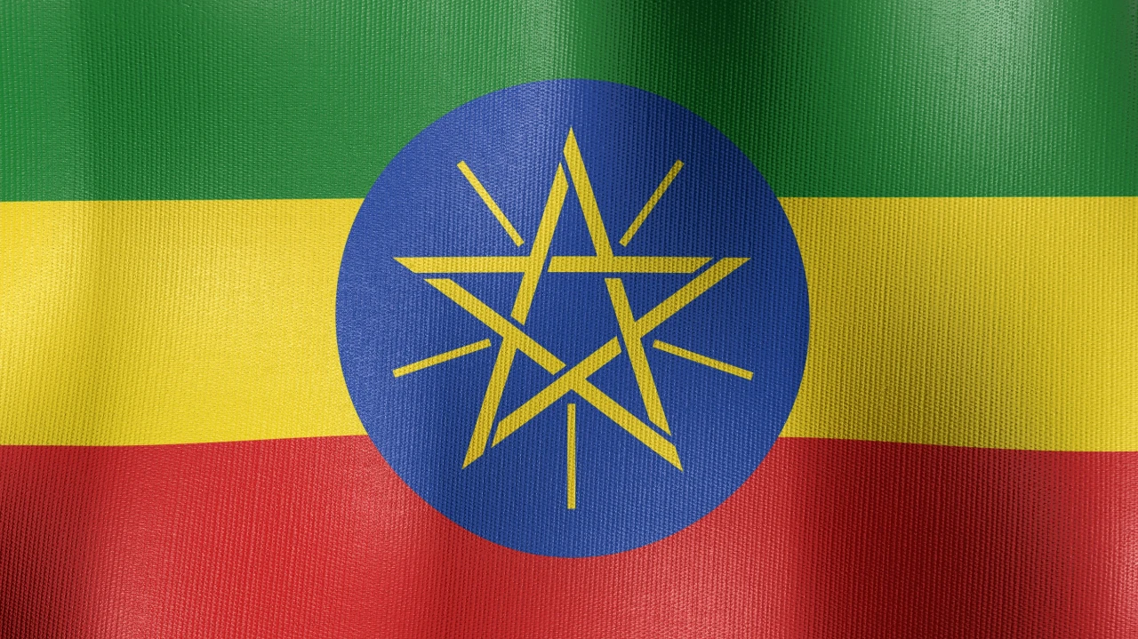 Waving national flag of Ethiopia
