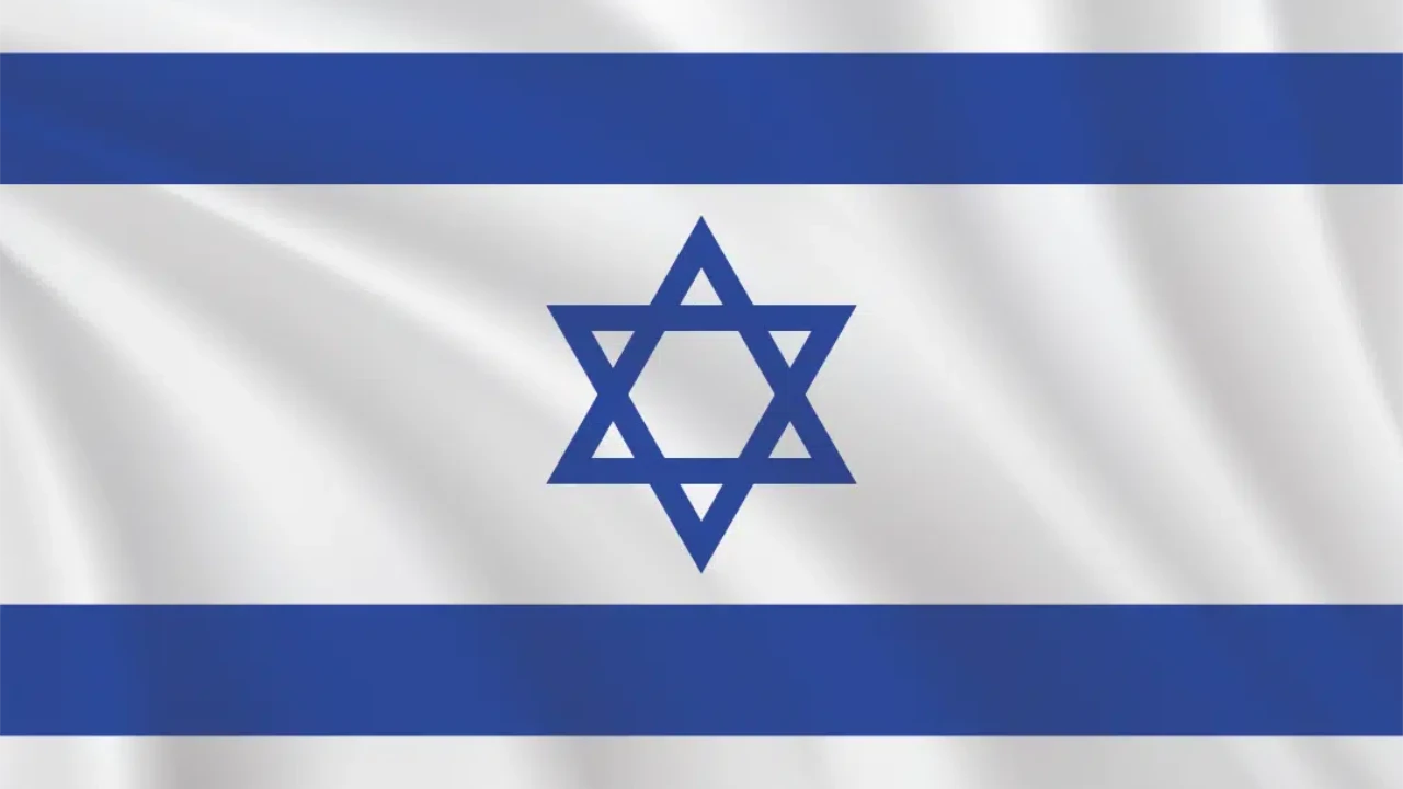 Waving national flag of Israel