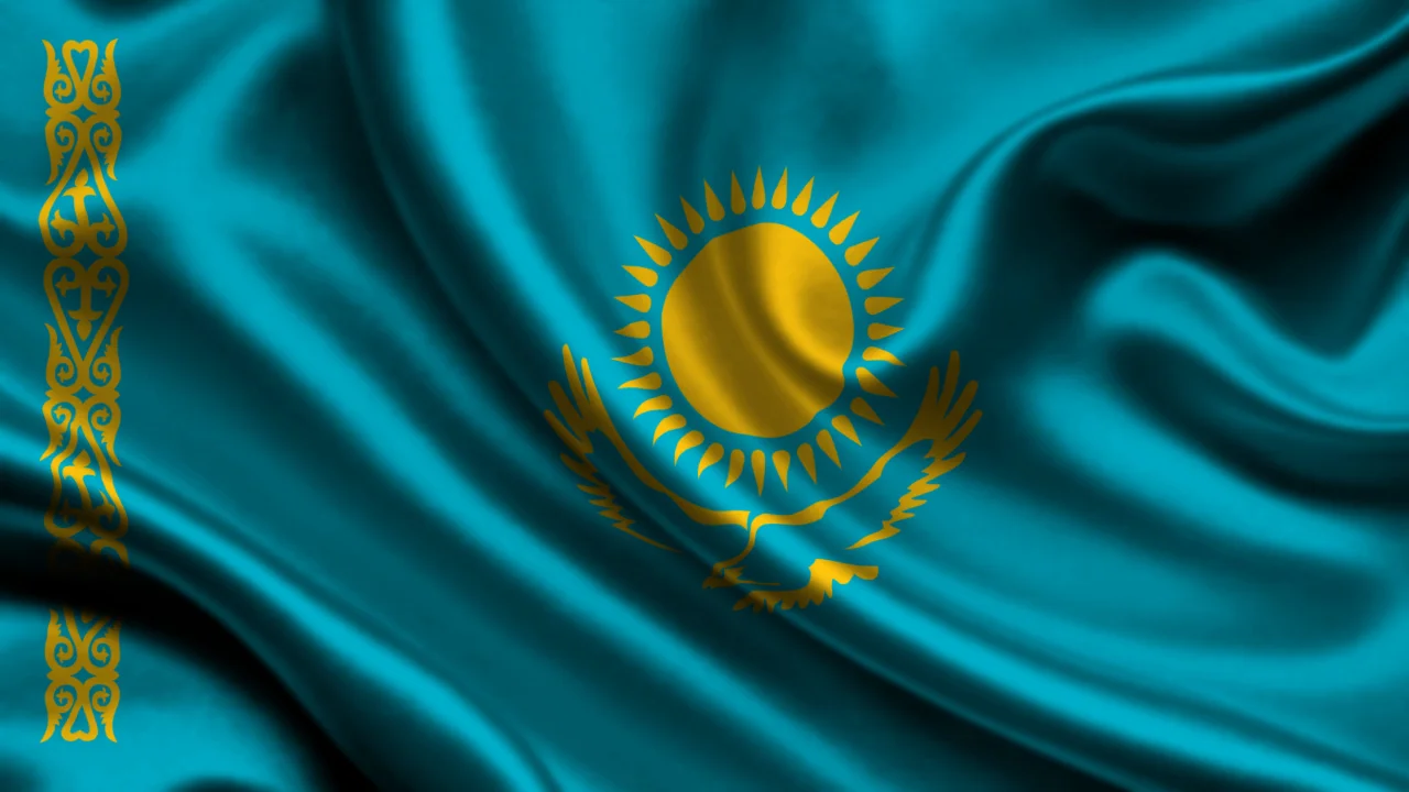 Waving national flag of Kazakhstan