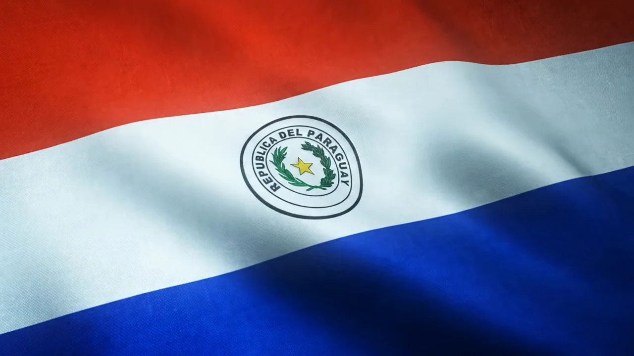 Waving national flag of Paraguay