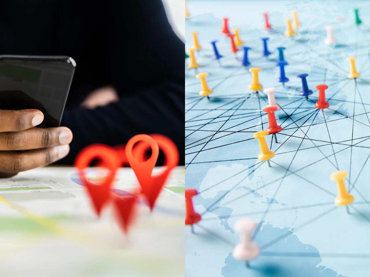 Global map with location pins representing international expansion.