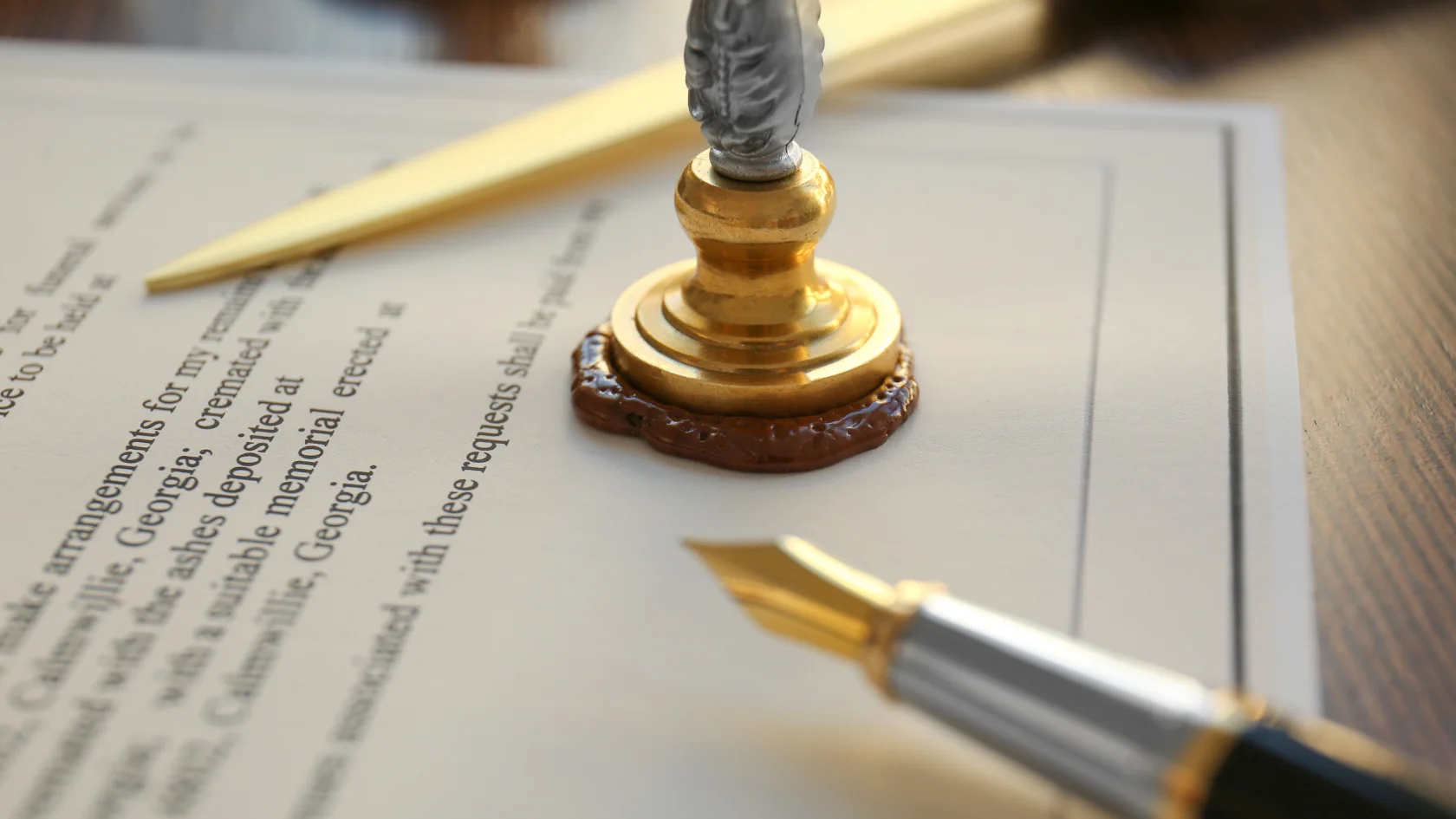 Official document with a wax seal and fountain pen for certified translation and legal authentication.